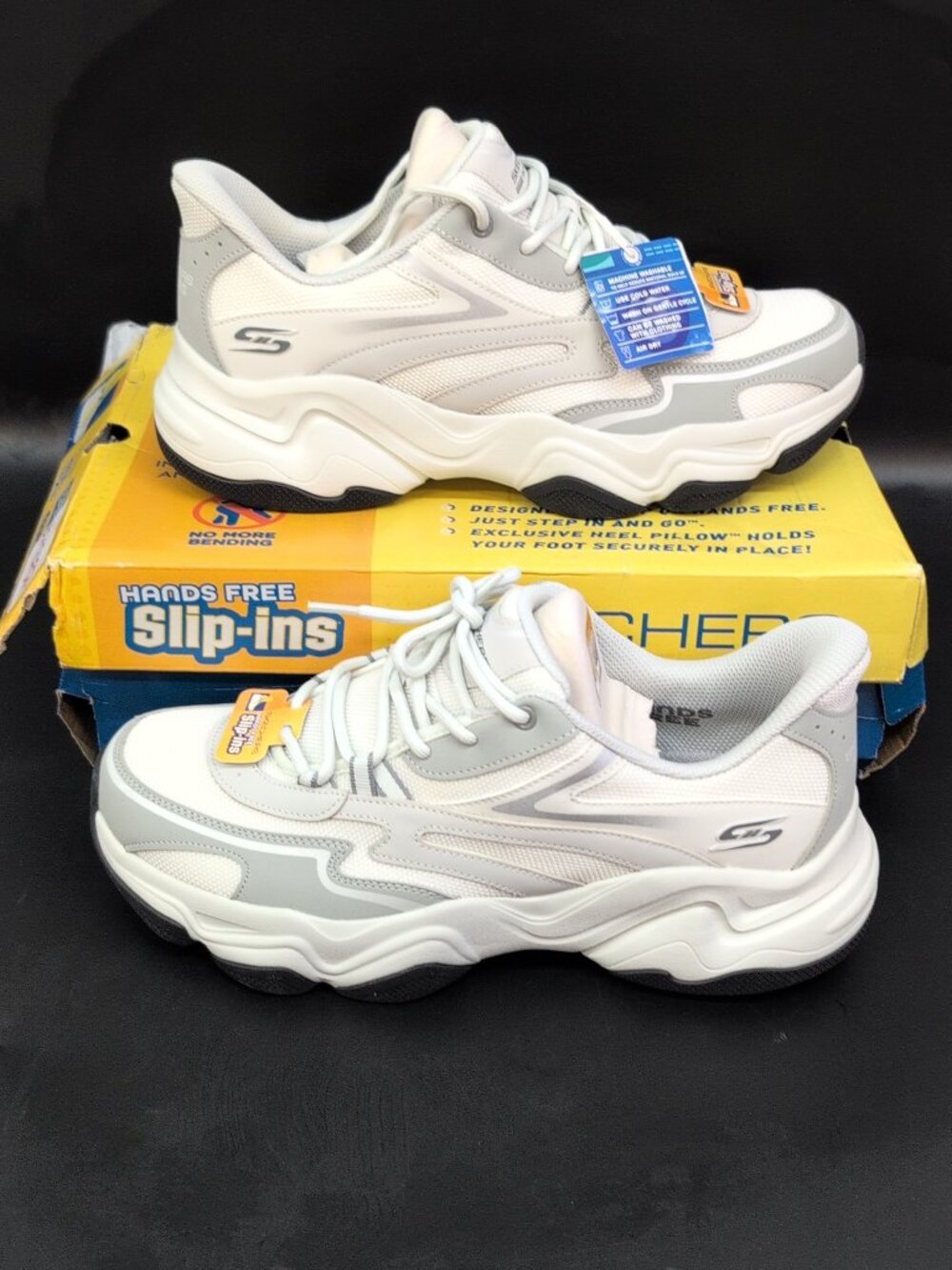 Skechers Bobs Diego Slip Ins Men's Running Shoes Sneakers US 10.5 White Gray